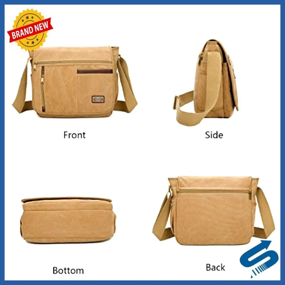 Vintage Canvas Messenger Bag 14 Inch Laptop Compartment Adjustable Strap